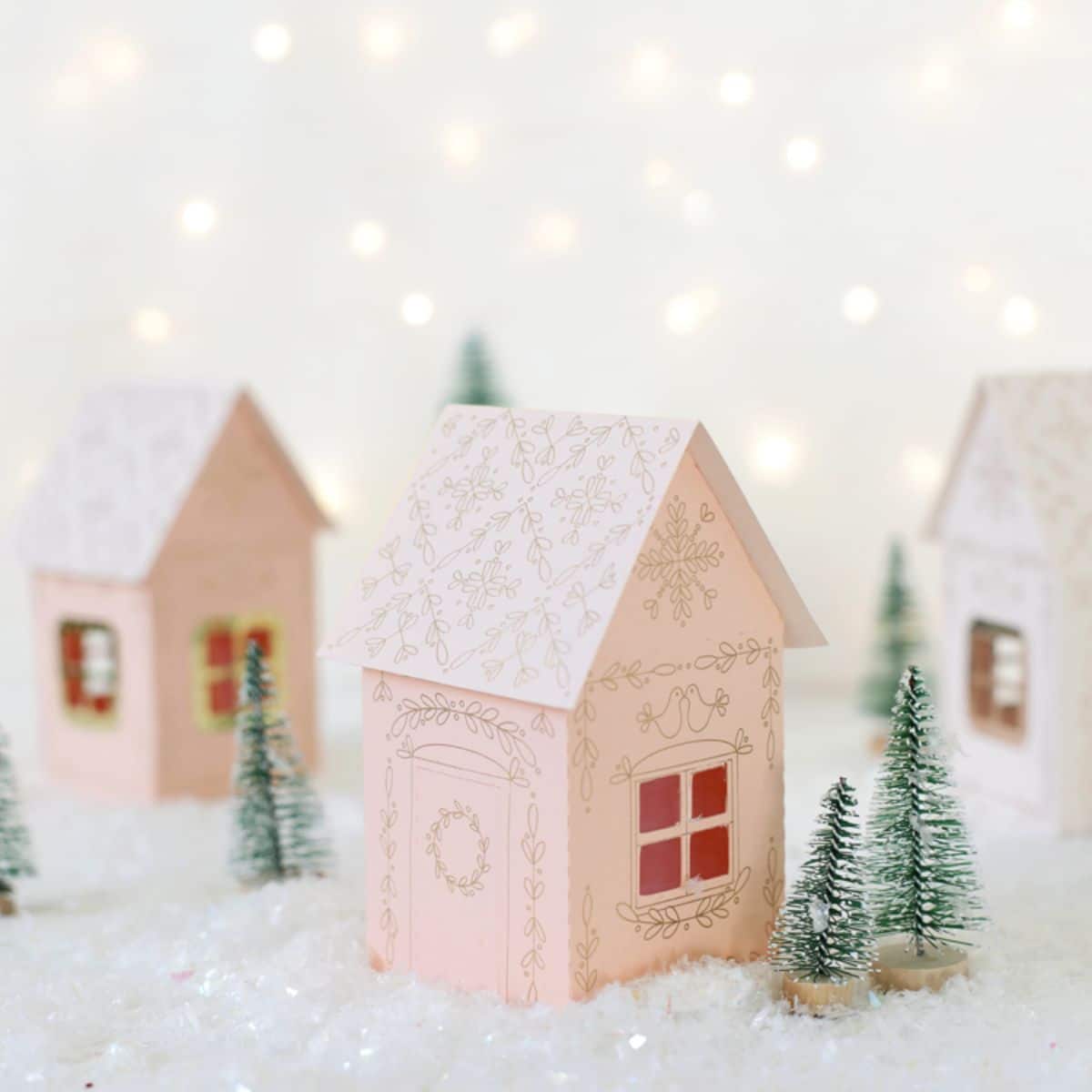 DIY Paper Christmas Houses with Gold Foil Accents