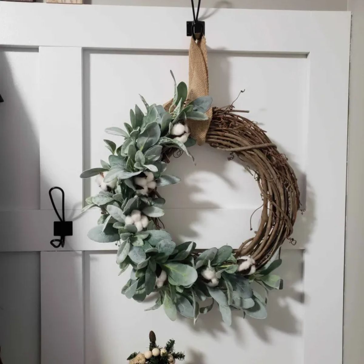 Budget-Friendly Lamb’s Ear and Cotton Winter Wreath