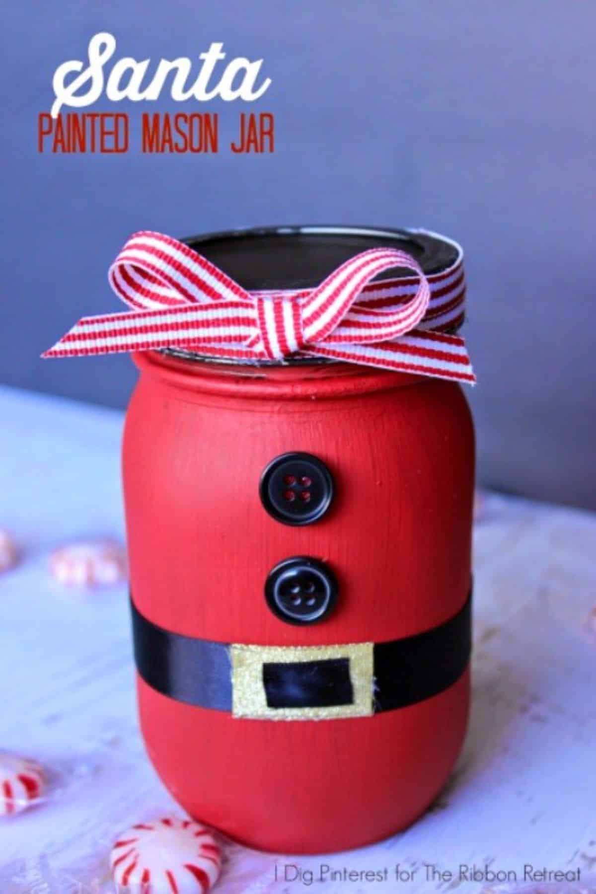 Santa Painted Mason Jar