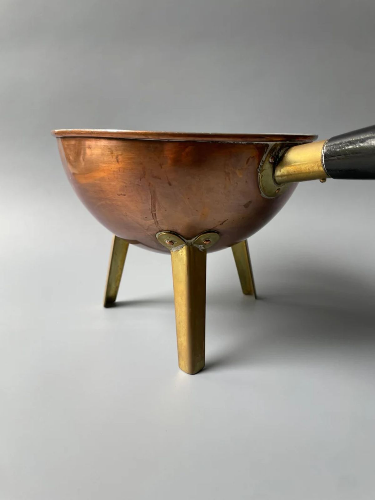 Vintage Copper Pot With Wooden Handle