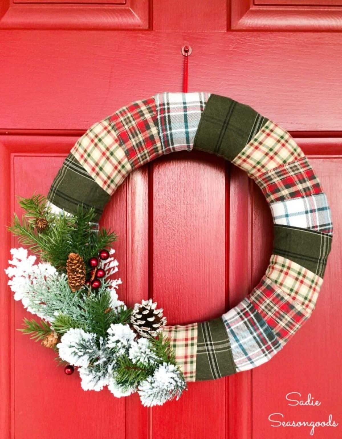 Plaid Christmas Wreath from Recycled Flannel Shirts