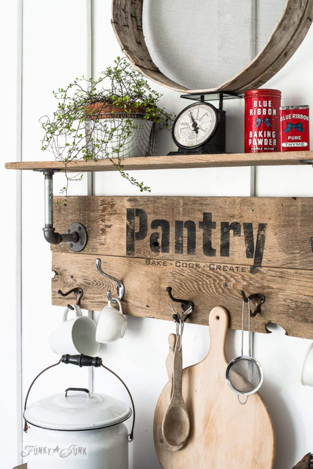 Industrial Farmhouse Reclaimed Wood and Pipe Pantry shelf