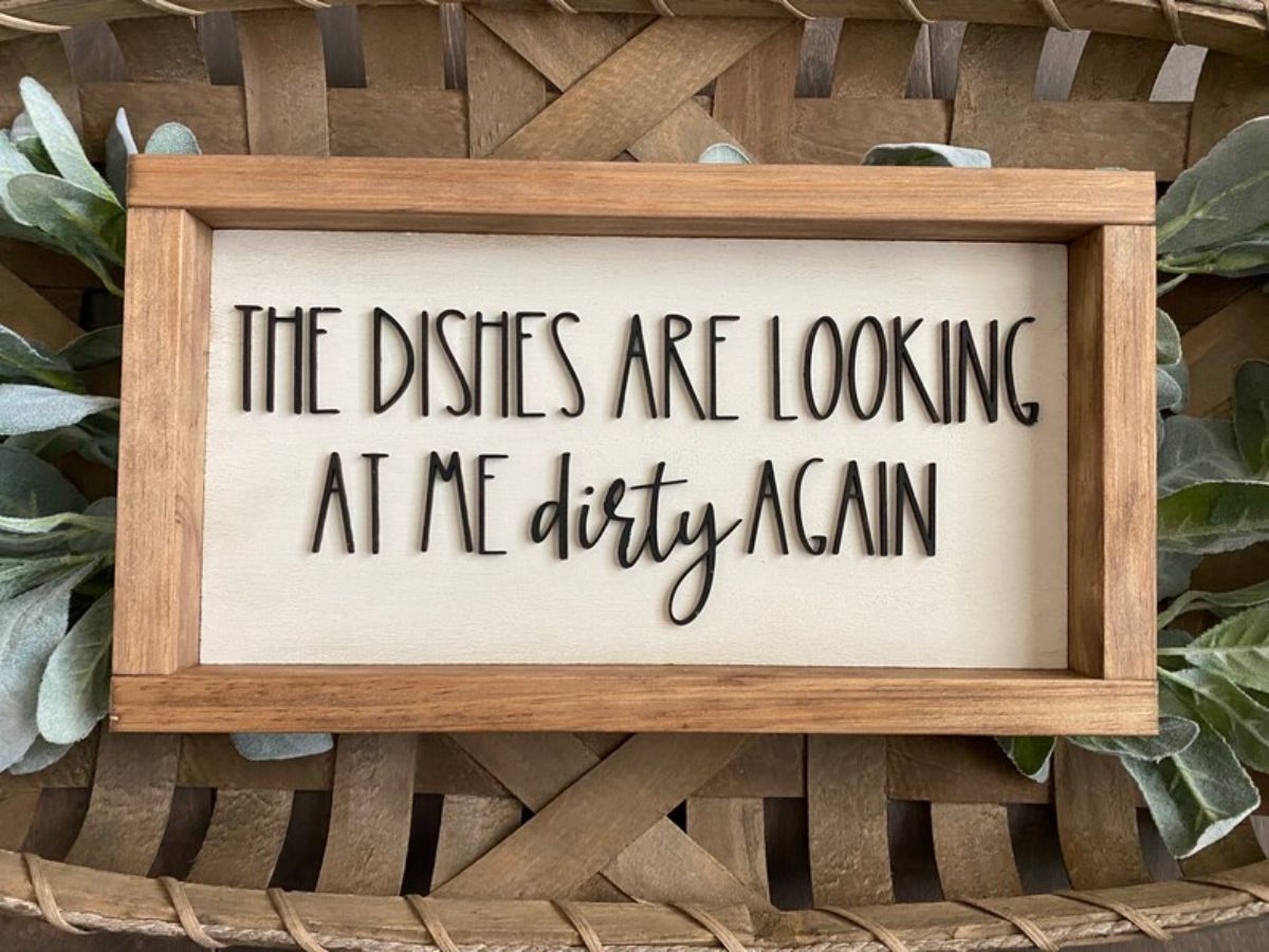 Wood Sign Dirty Dishes Farmhouse Style Rustic Home Decor