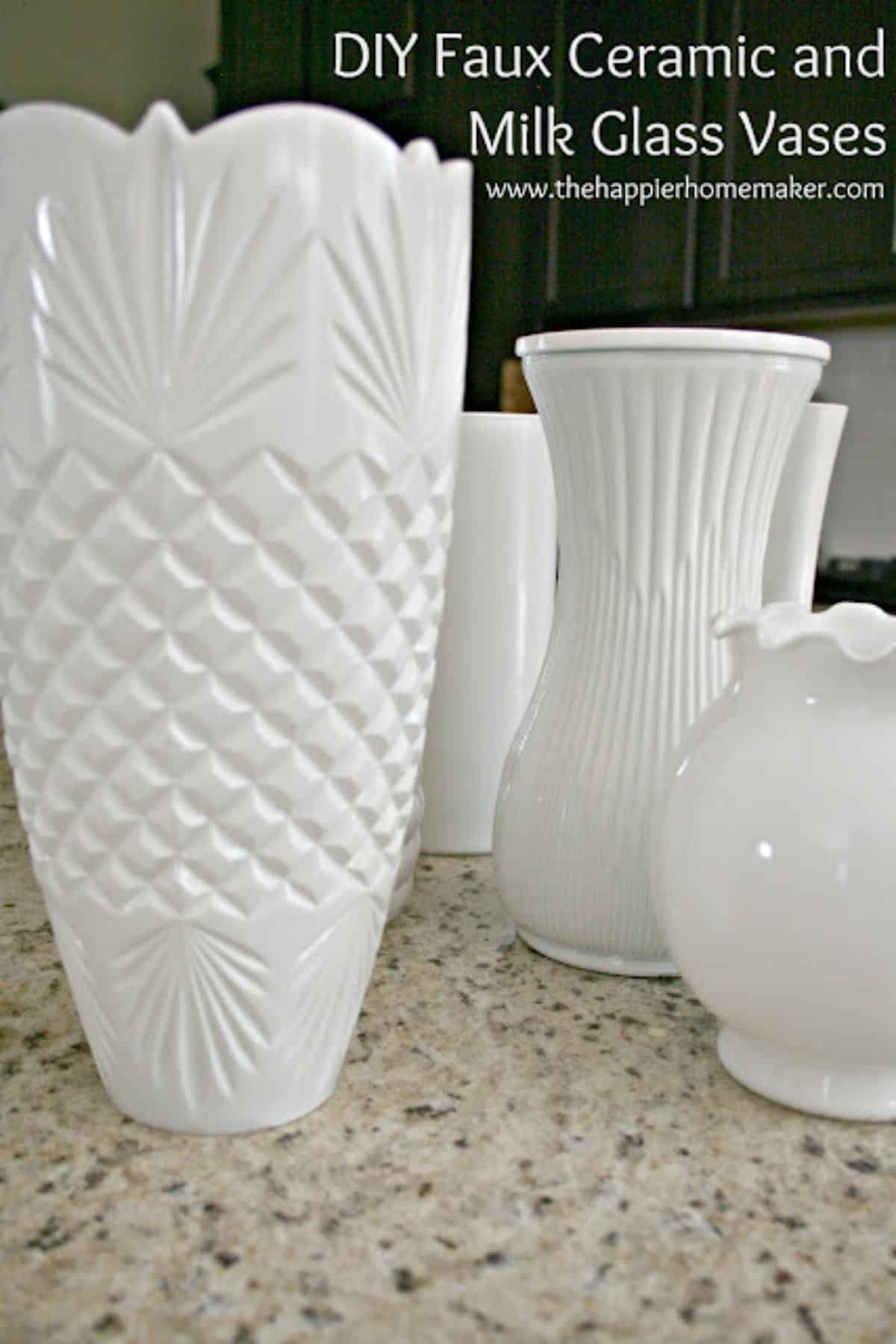 DIY White Faux Ceramic and Milk Glass Vases