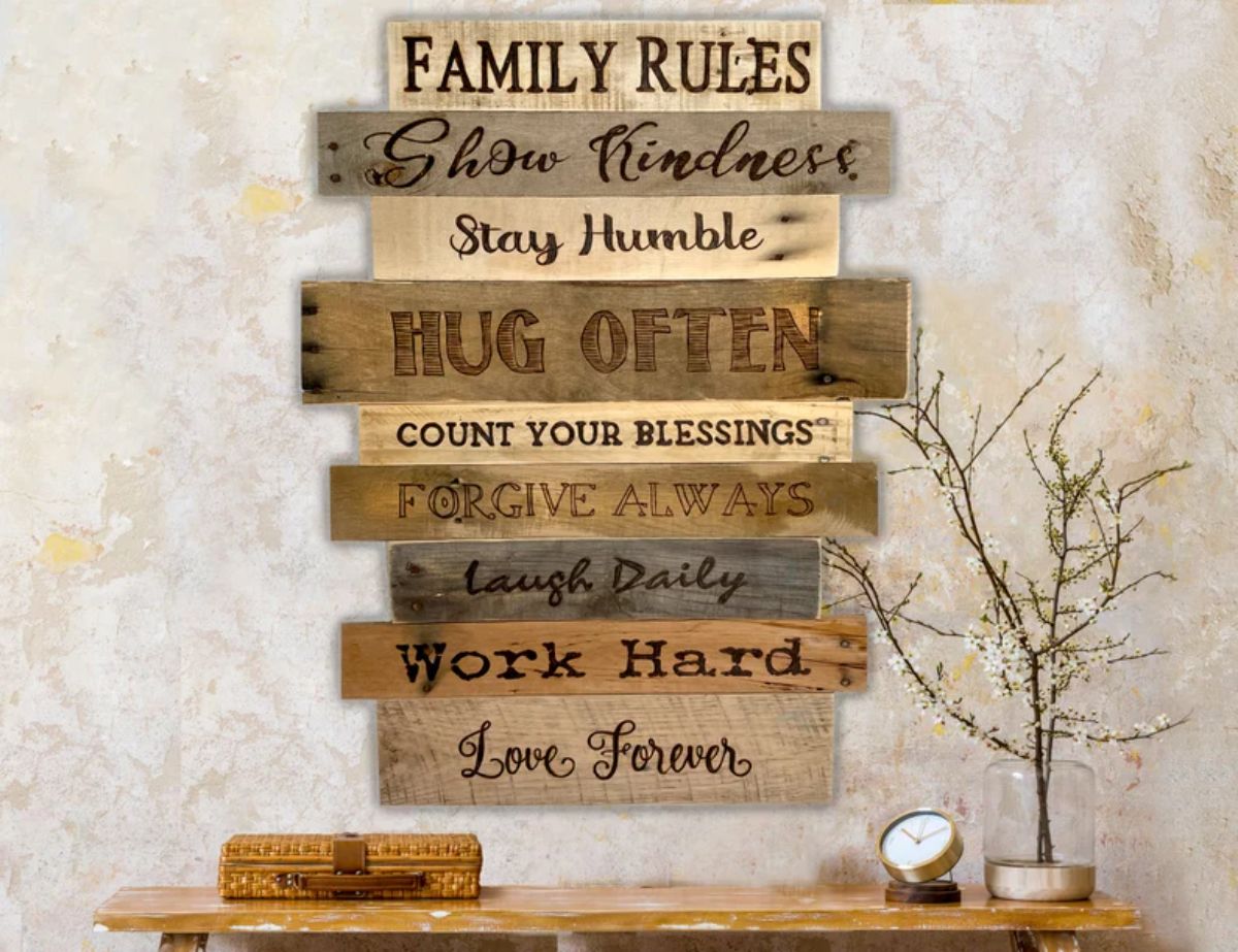 Handmade Family Rules Wood Wall Décor Large Statement Piece