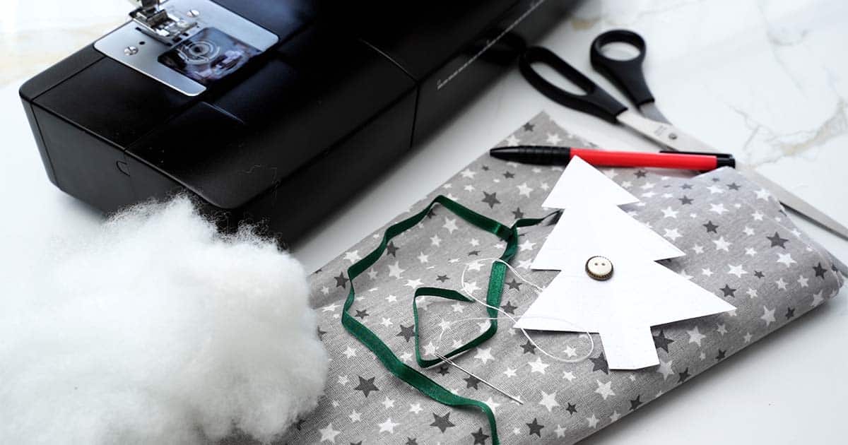 supplies to make DIY Fabric Christmas Tree Ornaments