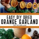 photo collage of DIY citrus fruit garland with text which reads easy homemade dried orange garland