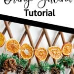homemade citrus garland with text which reads the easiest diy dried orange garland tutorial