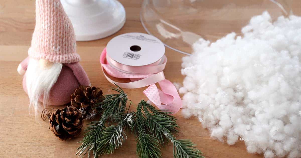 supplies to make a easy diy pastel christmas cloche centerpiece