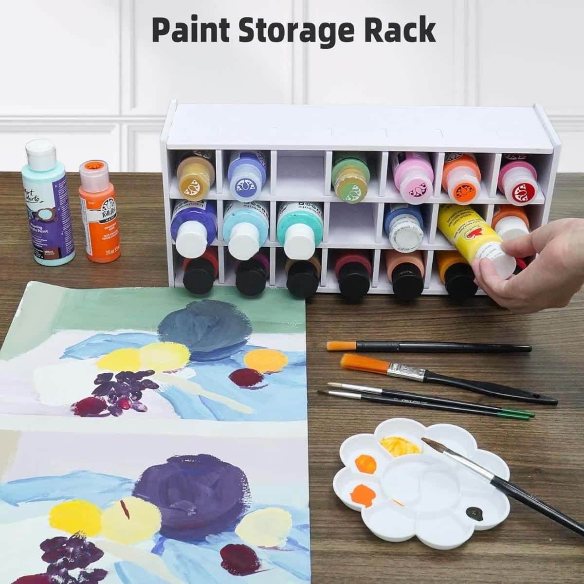 21-Compartment Wooden Oil Paint Tube Storage