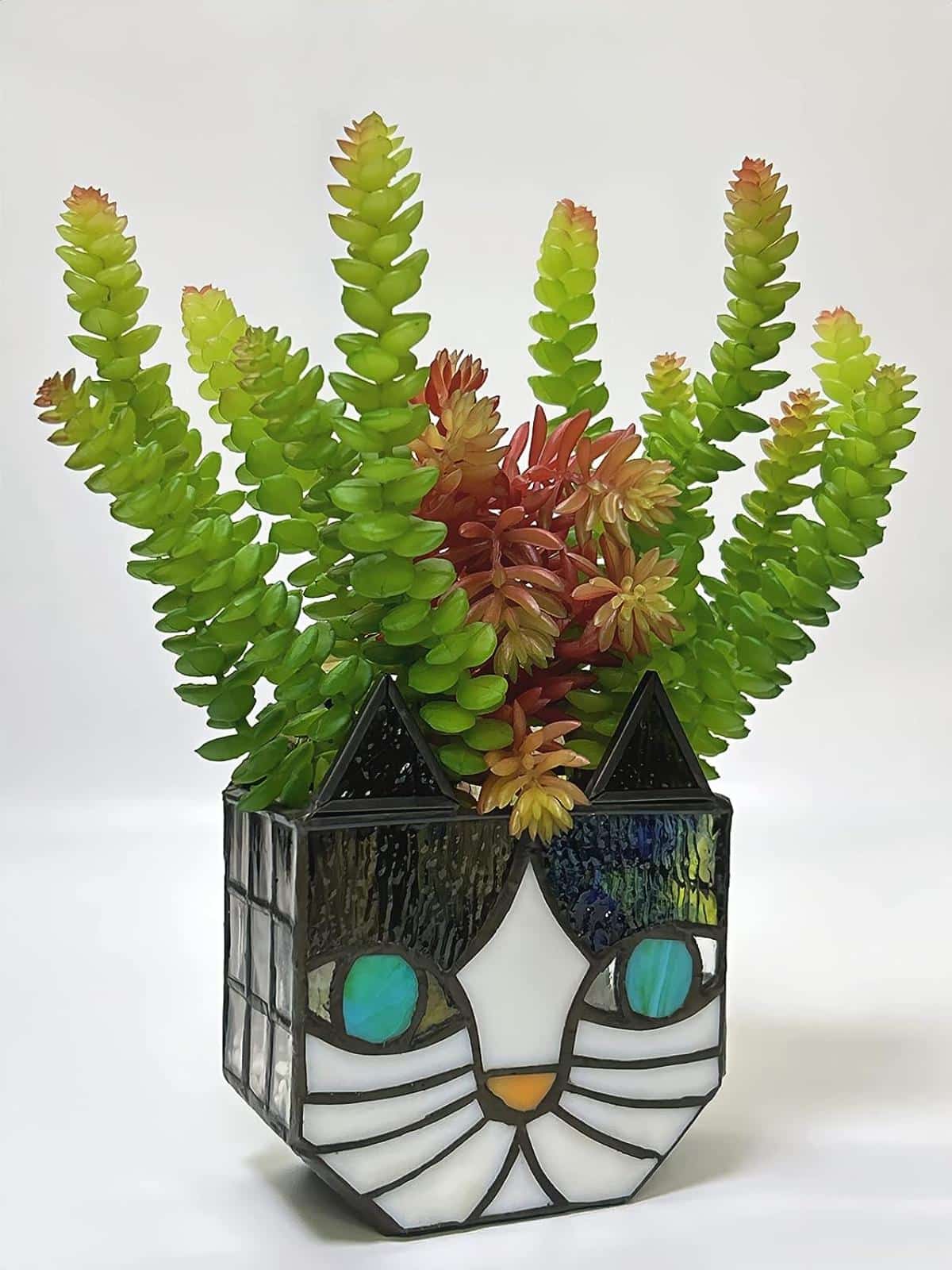 Cute Cat Stained Glass Flower Pots