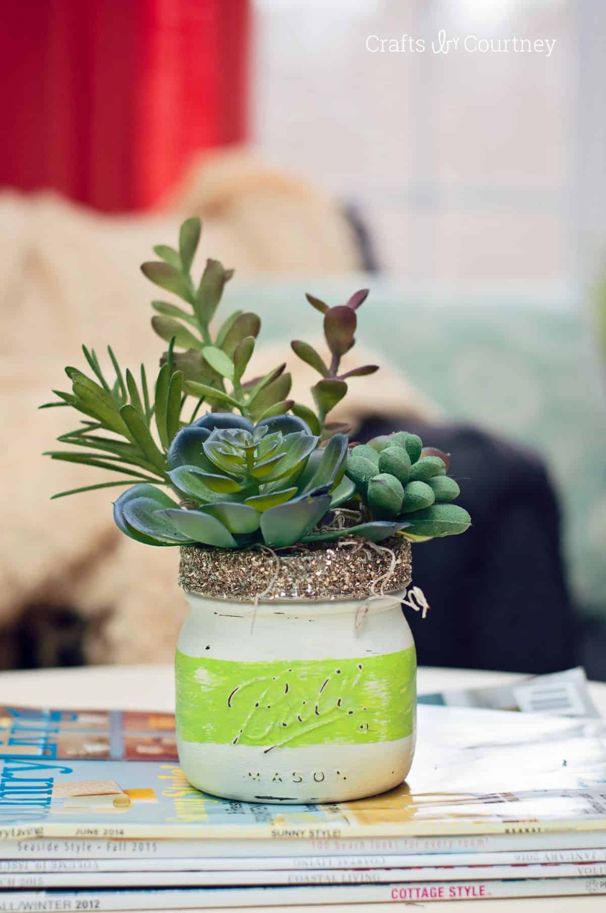 Chalk Paint Mason Jars with Succulents