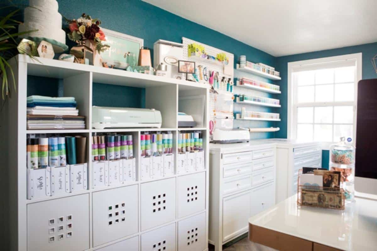 Turquoise and White Paint Shelves