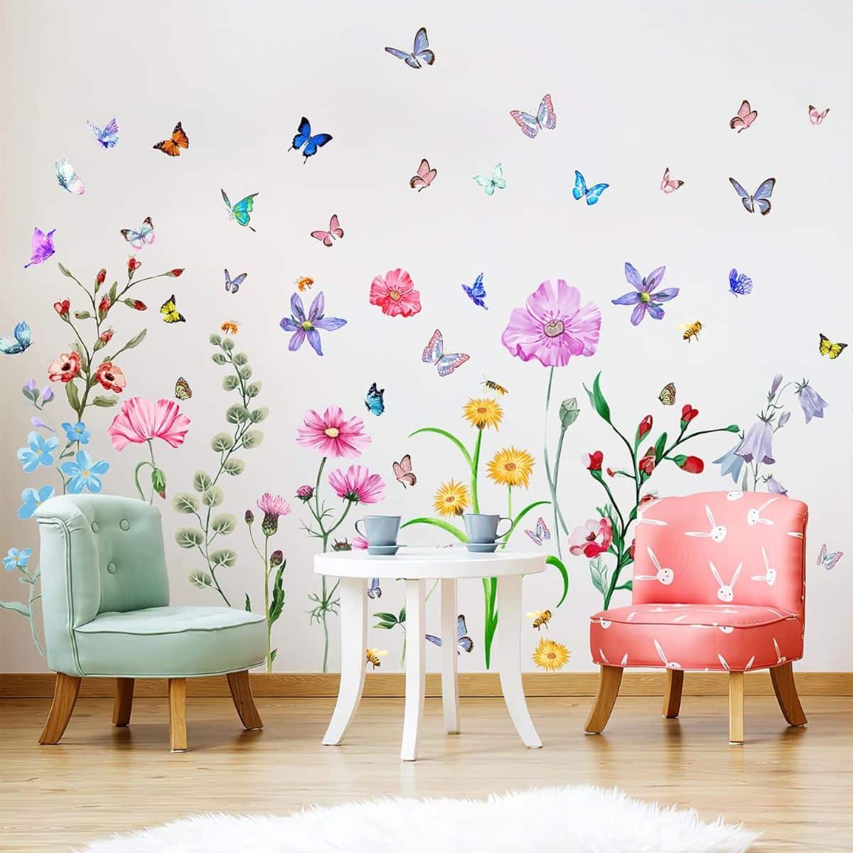 Colorful Flower Wall Stickers with Butterfly and Bee
