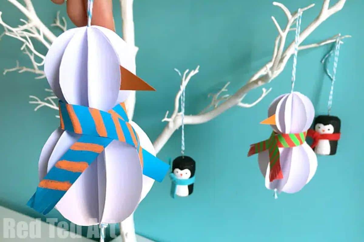 Easy 3D Paper Snowman Ornament For Christmas
