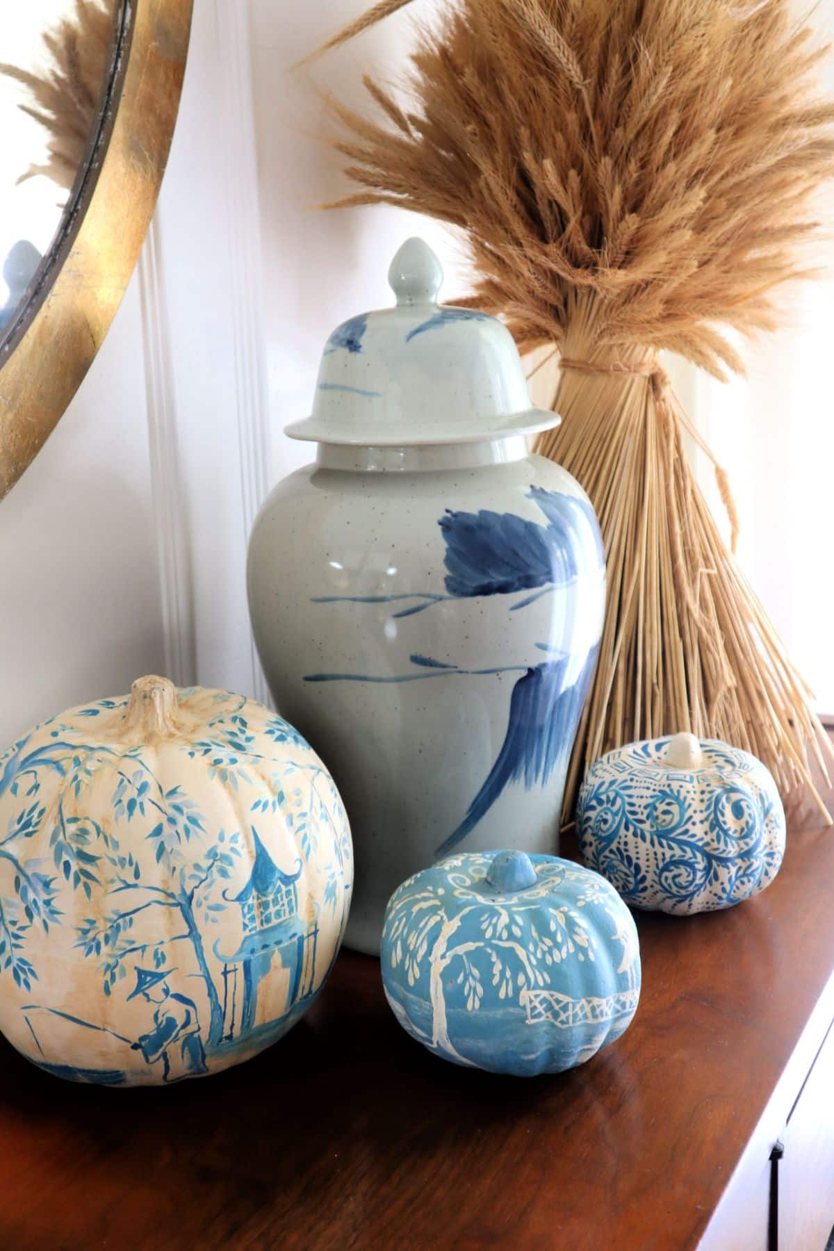 DIY Hand-Painted Chinoiserie Pumpkins From the Dollar Tree