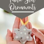 easy star christmas ornaments from fabric with text which reads easy diy Fabric Star Ornaments