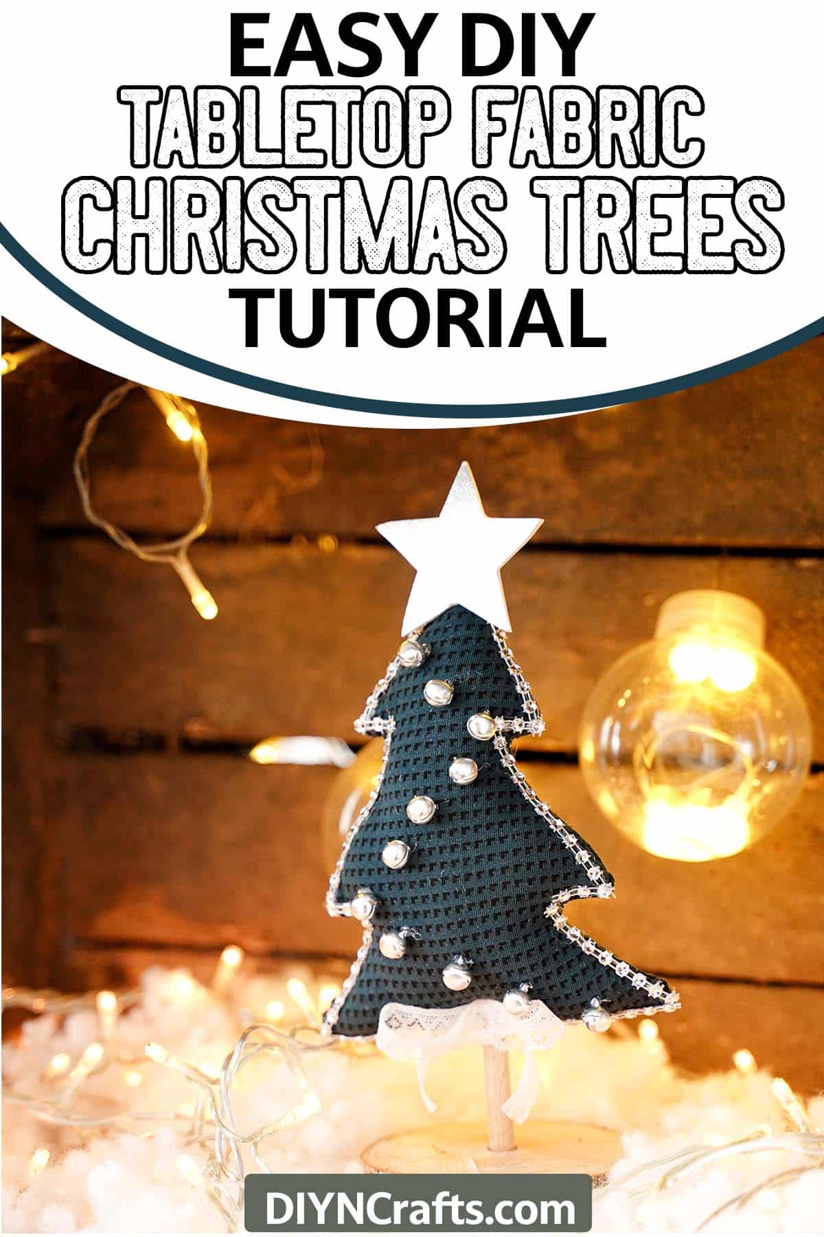 mini christmas trees made of fabric with text which reads easy diy tabletop fabric christmas trees tutorial