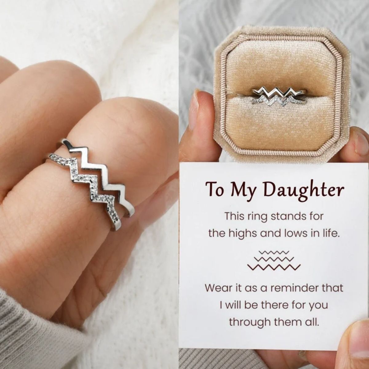 Highs and Lows Double Wave Ring - To My Daughter