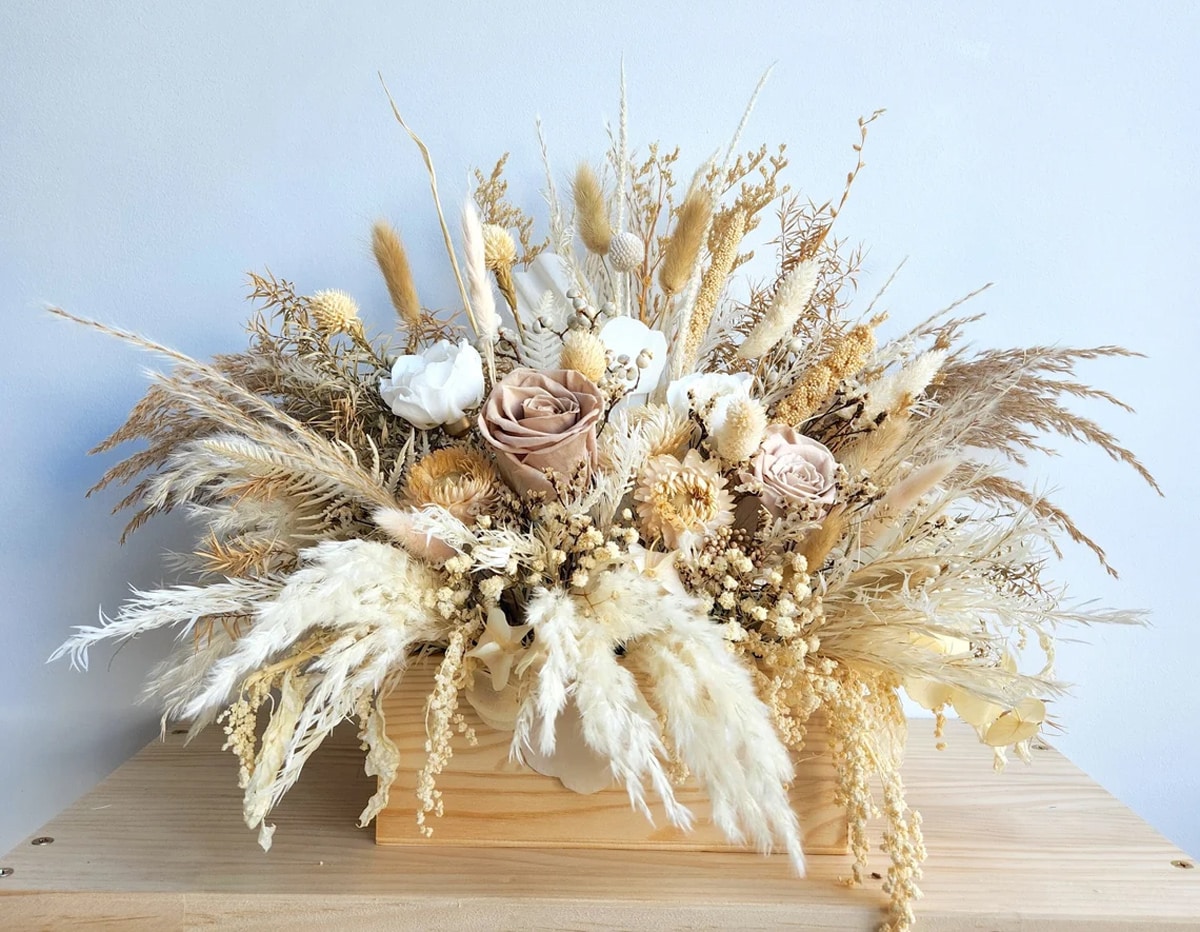 beautiful beige and ivory-dried flower arrangement