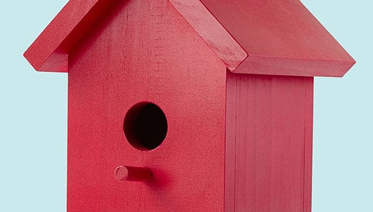 wooden bird house painted red