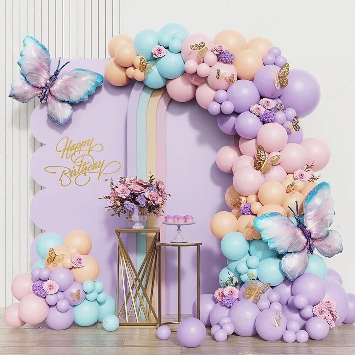 butterfly pastel arch balloon garland kit