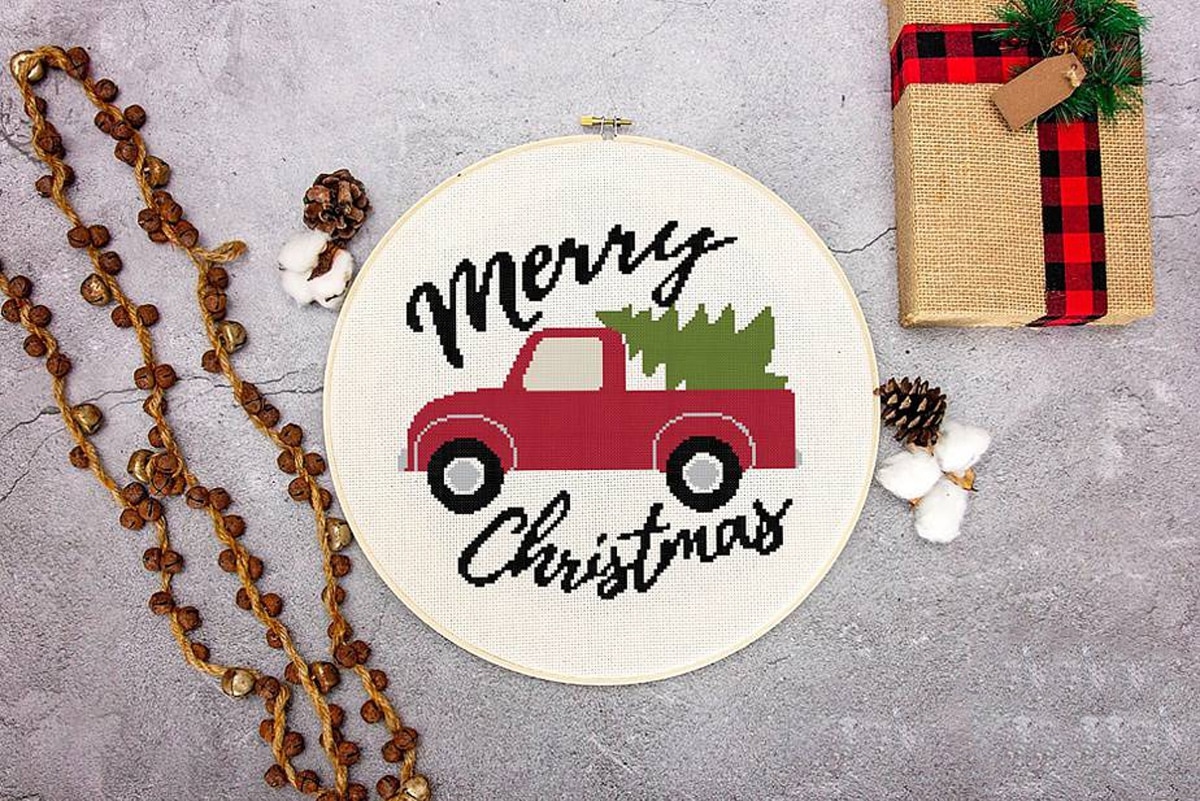 merry christmas embroidered truck image