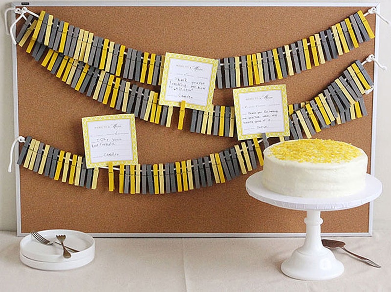 clothespin backdrop and birthday cake