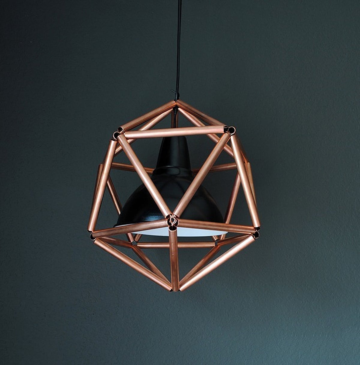 copper pipe icosahedron light fixture