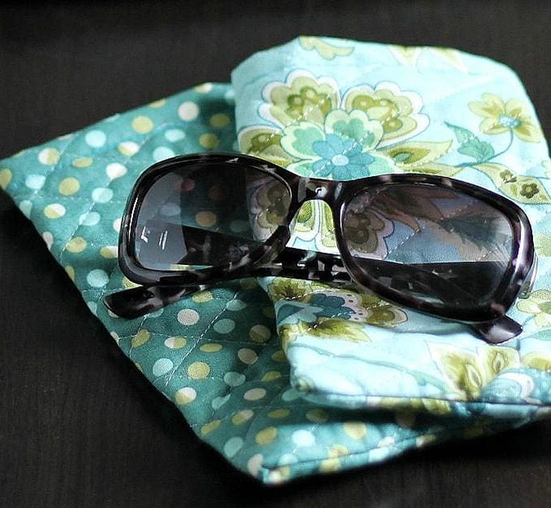 quilted sunglass case with floral pattern