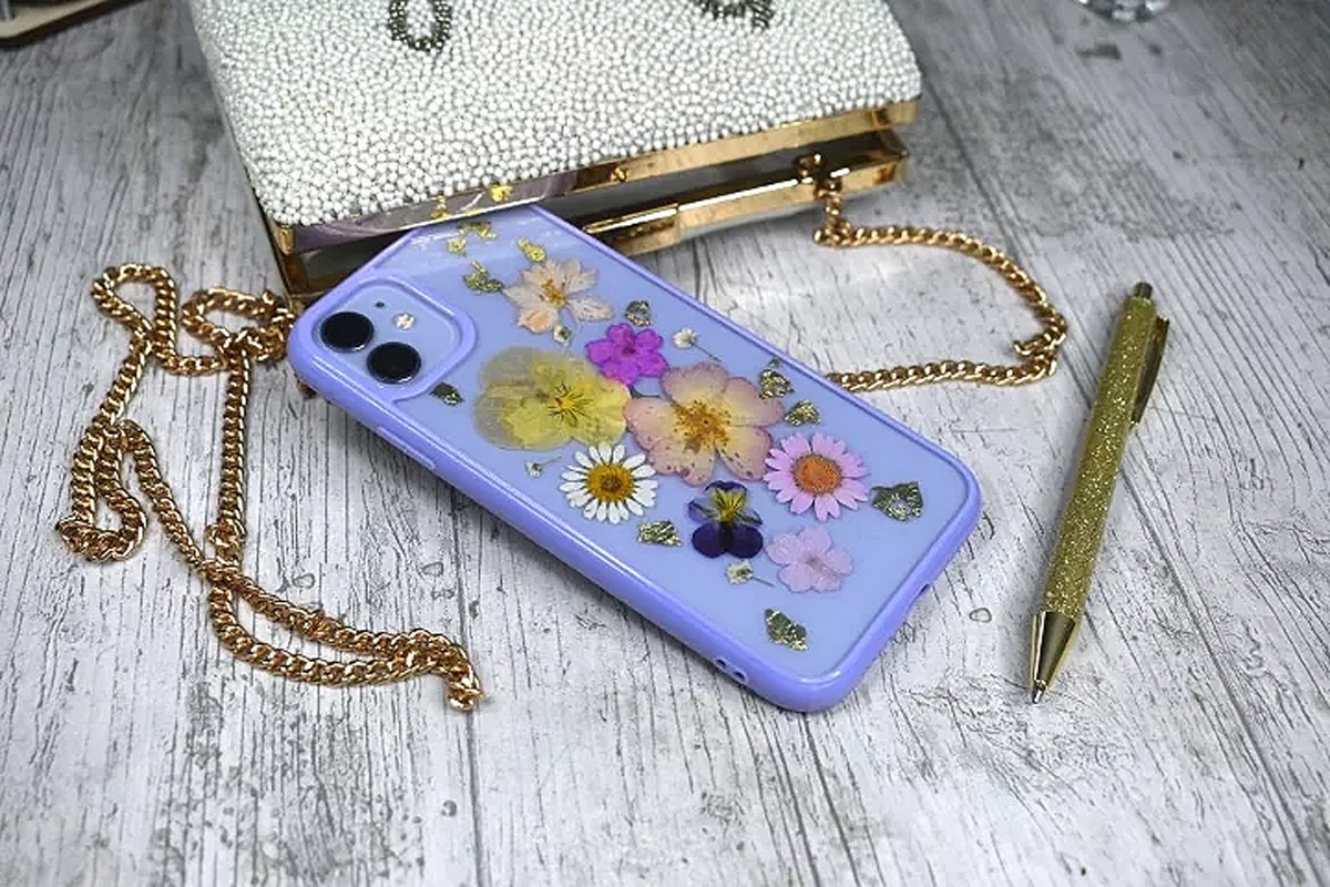 real flower phone case with wallet and pen
