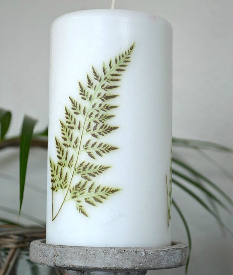 fern-imprinted candle