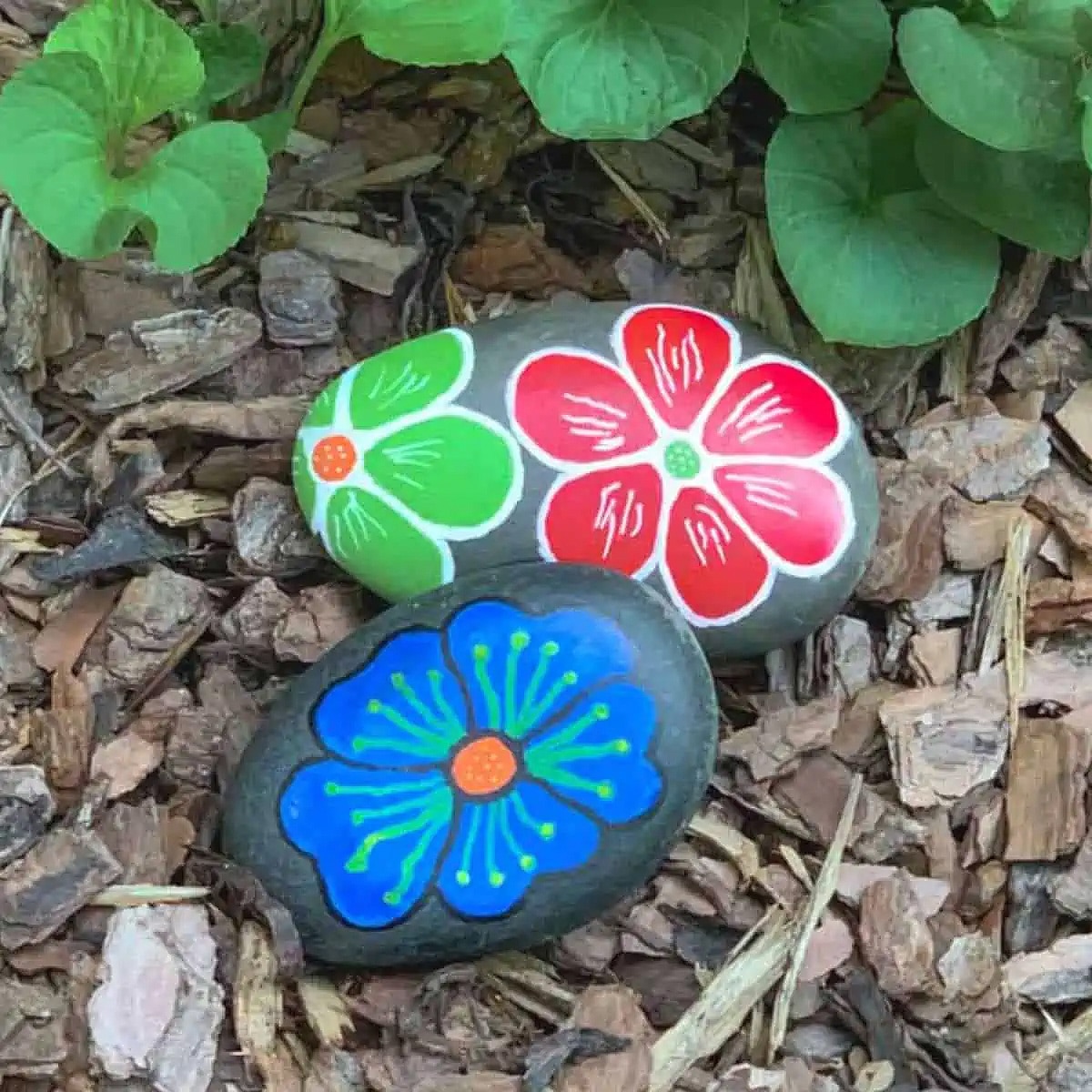 flower painted rocks