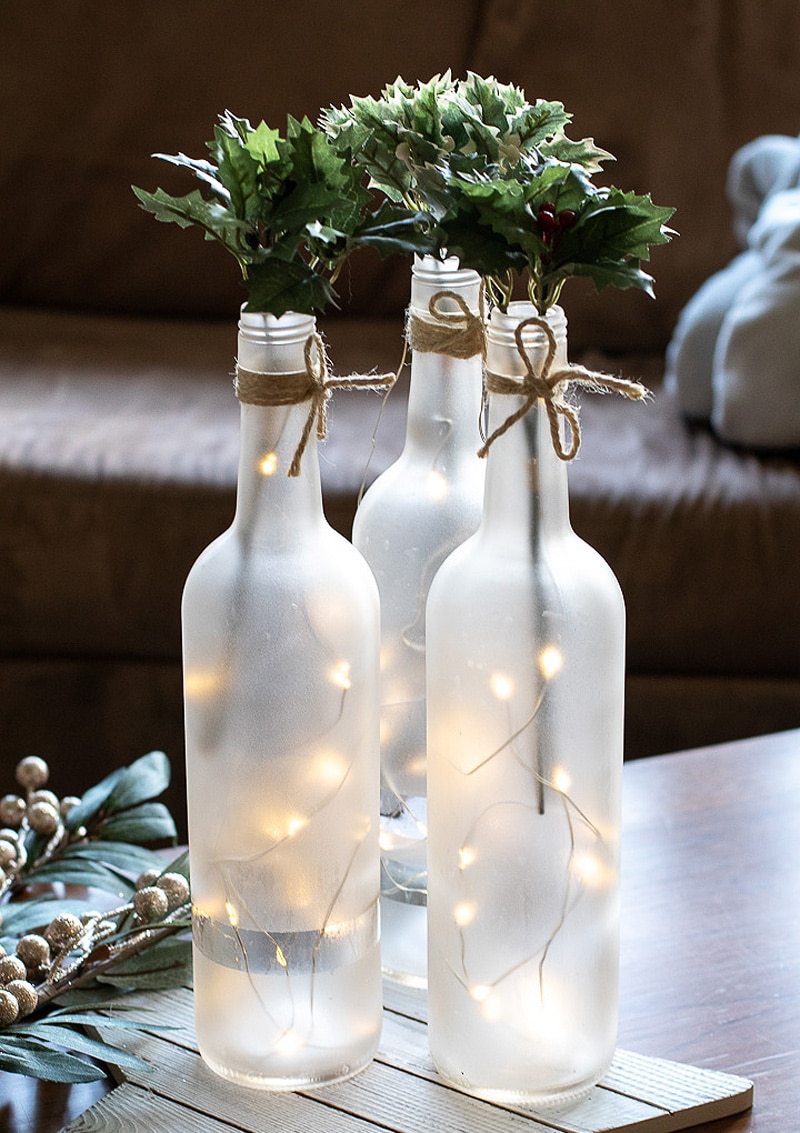 frosted wine bottle centerpiece