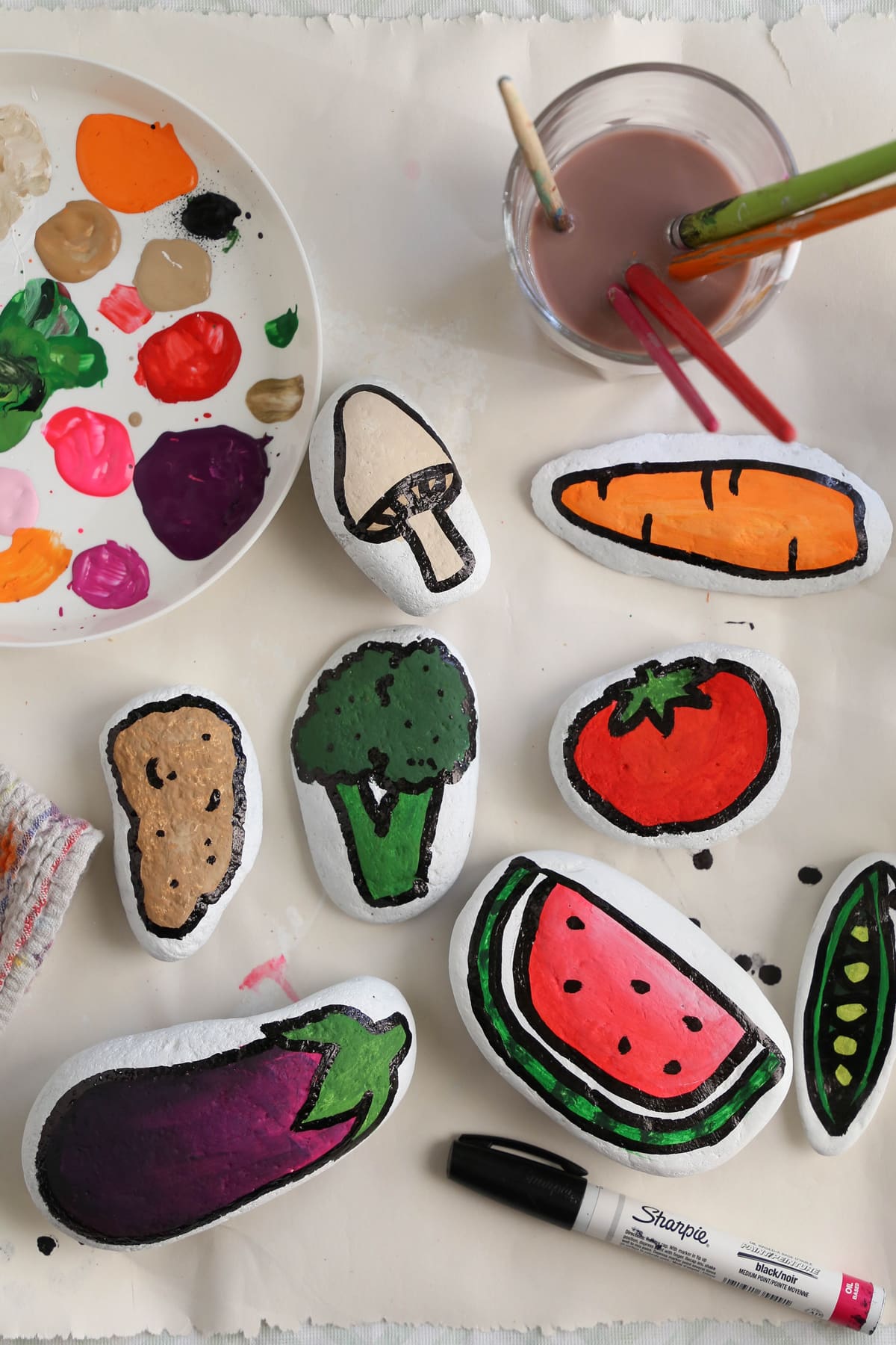 fruit and veggie painted rocks