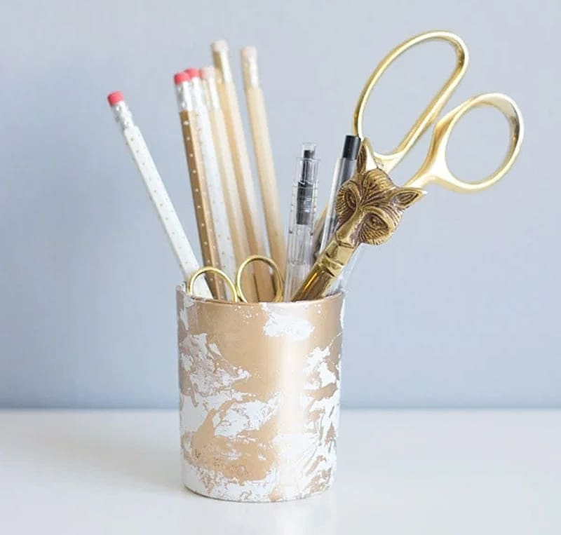 gold marbled pencil cup