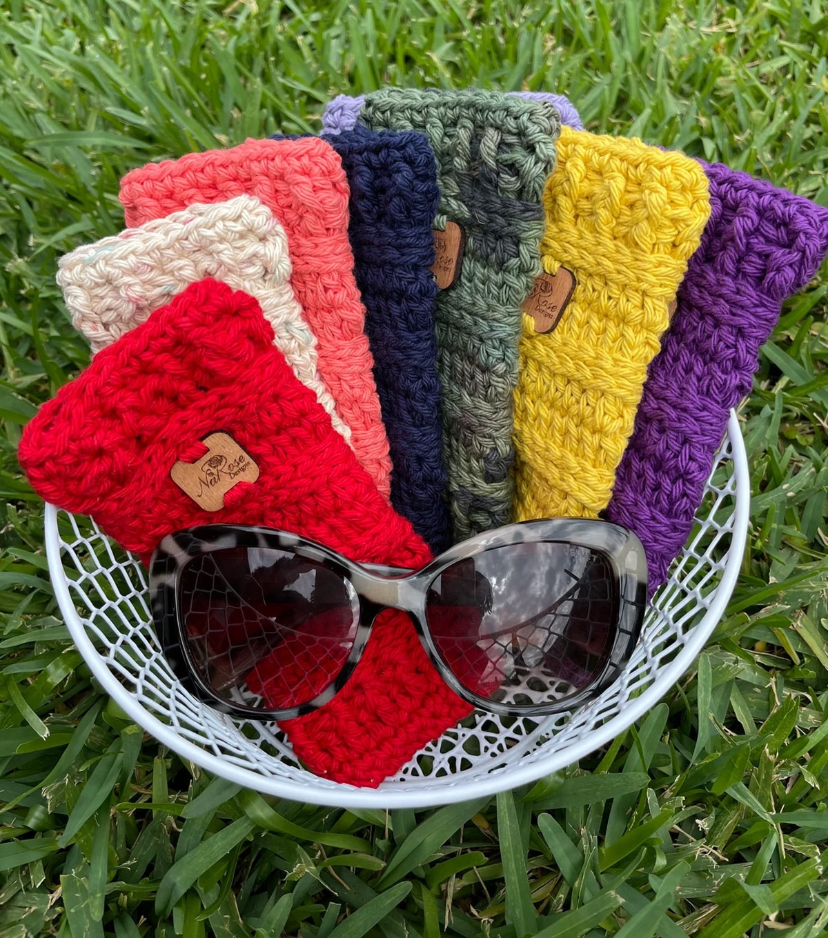 wool glasses bag in basket