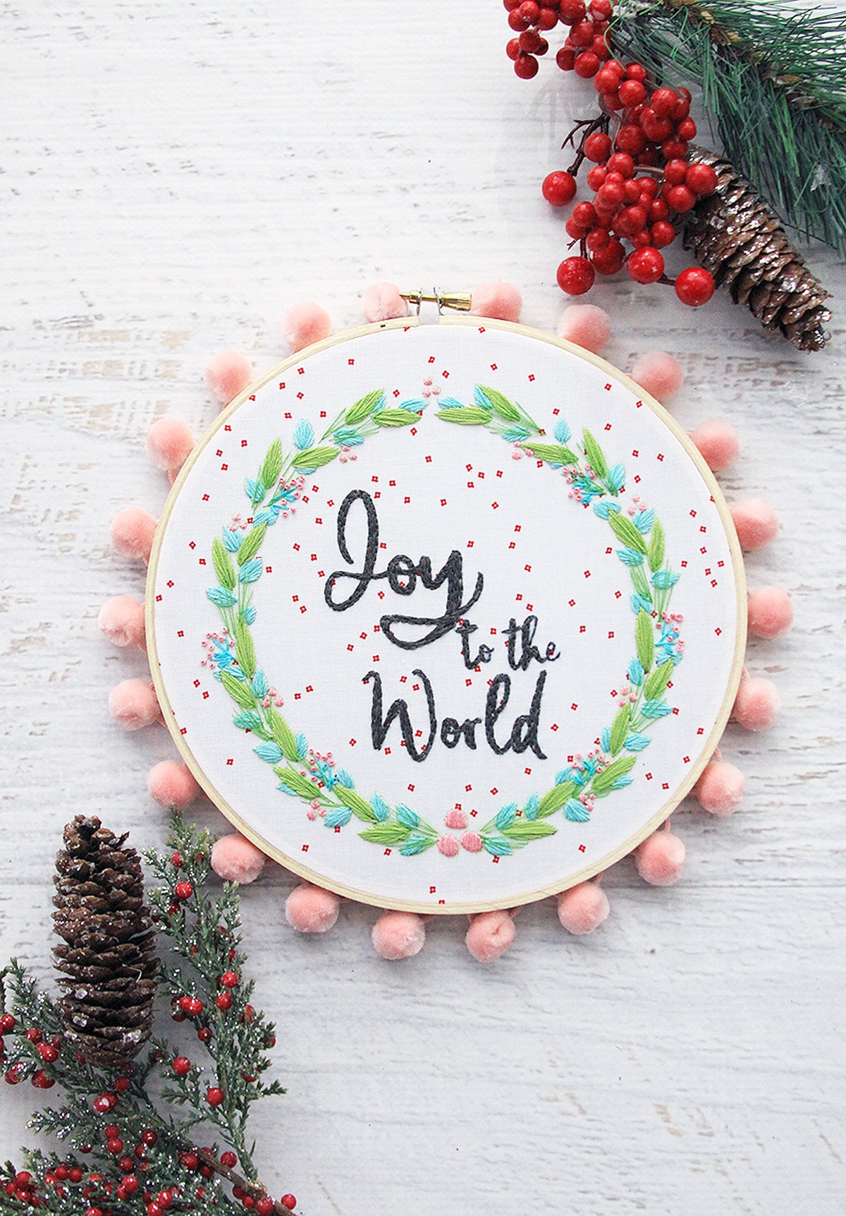 embroider a lovely 'Joy to the World' hoop