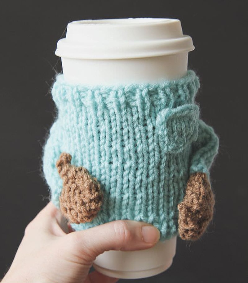 knitted sweater coffee cozies