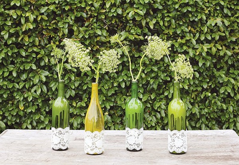 lace trim wine bottle vases
