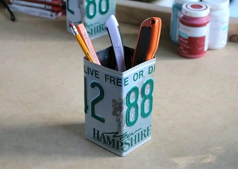 license plate pencil cup