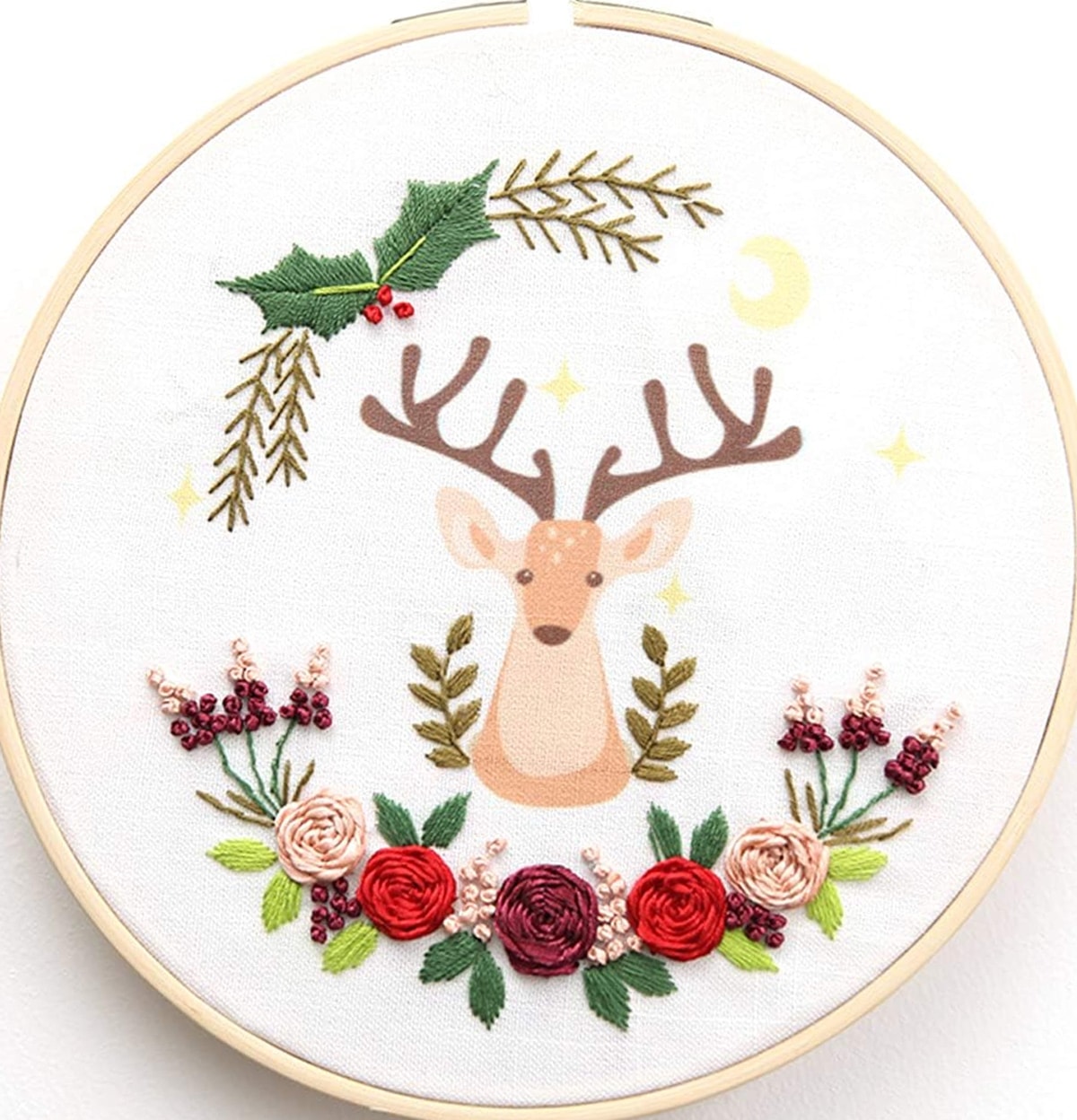 embroidery pattern of deer and flowers