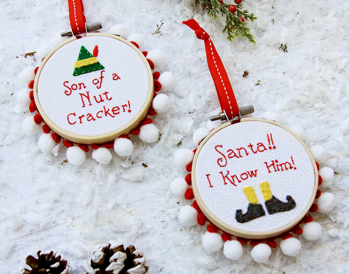 “elf” mini hoop Christmas ornaments