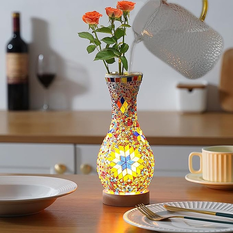 mosaic vase lamp and three flowers