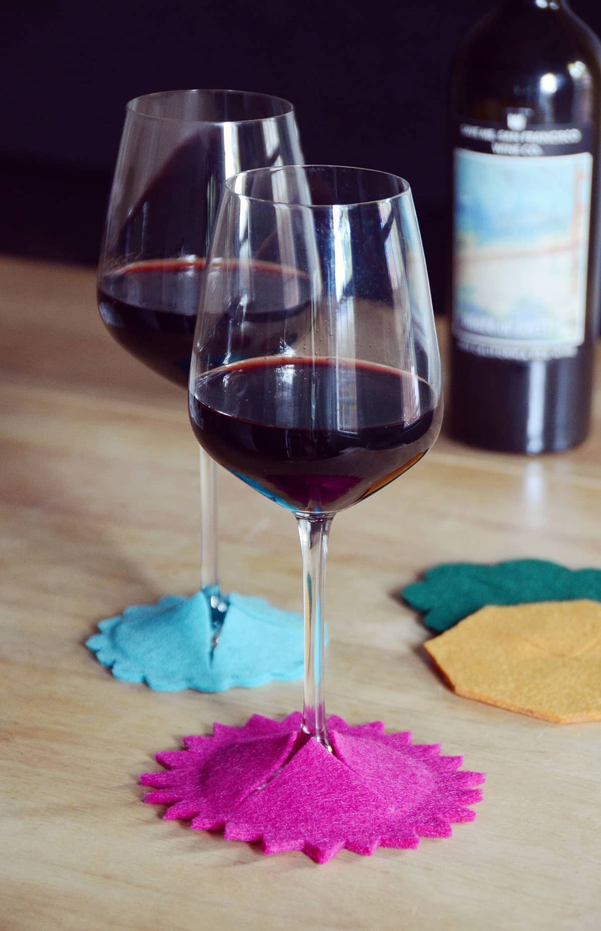 no-sew felt wine glass coasters