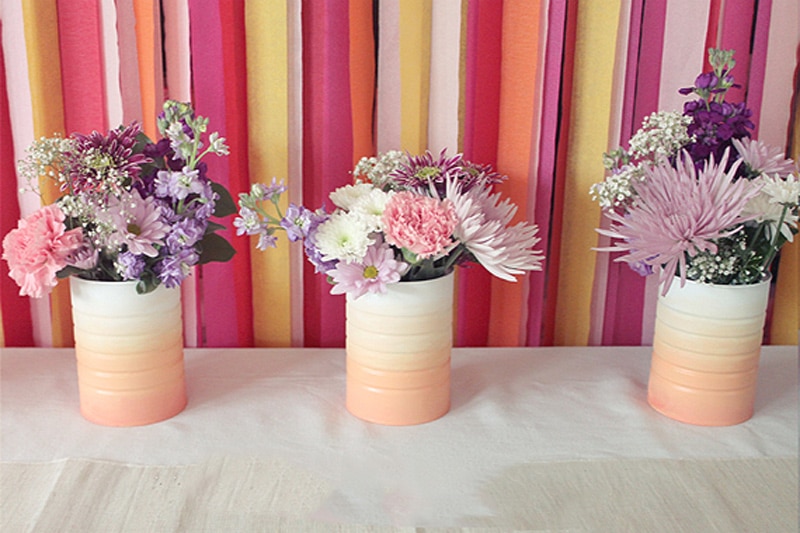 ombre vases crafted from coffee cans