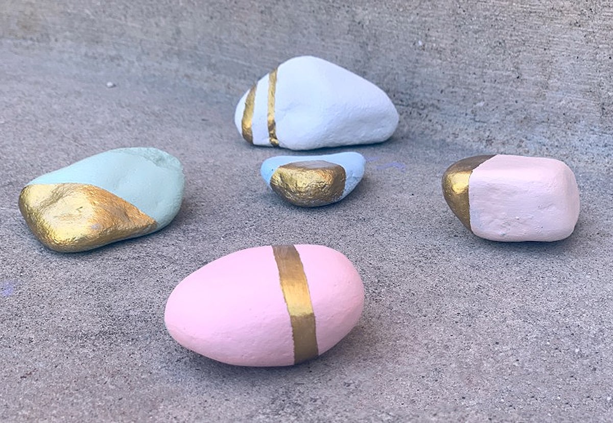 painted rocks with gold accents