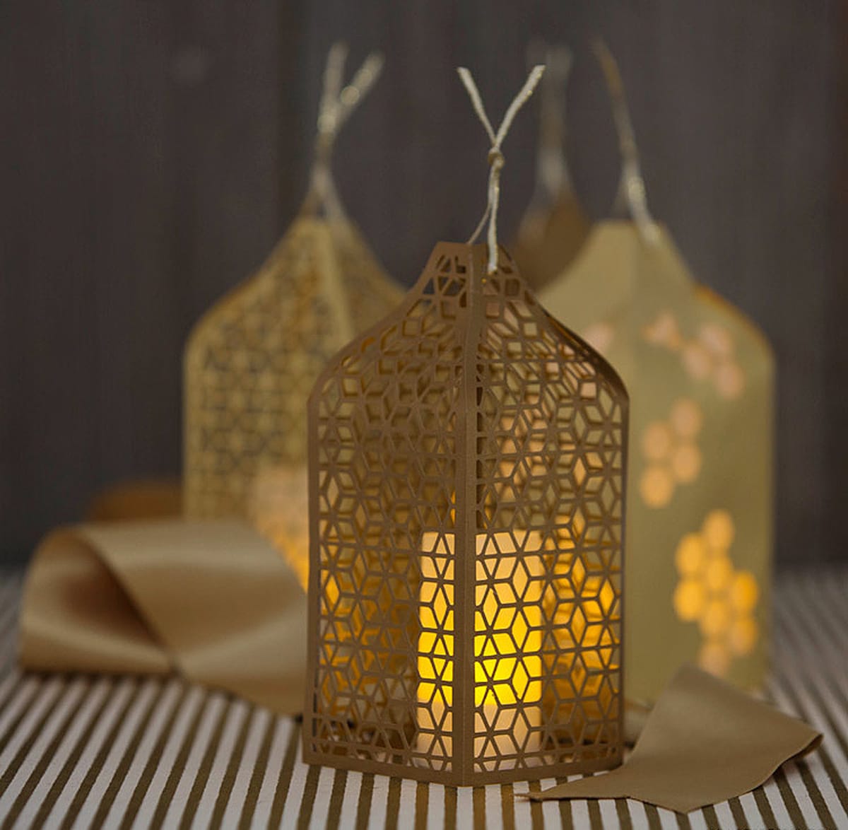 paper-cut honeycomb lanterns