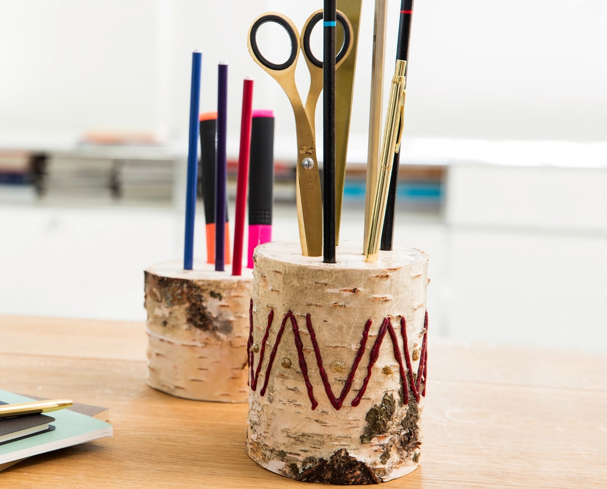 pencil holder made from log