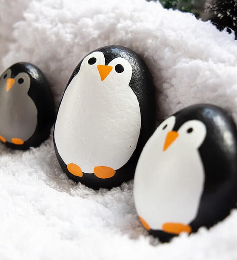 penguin-painted rocks